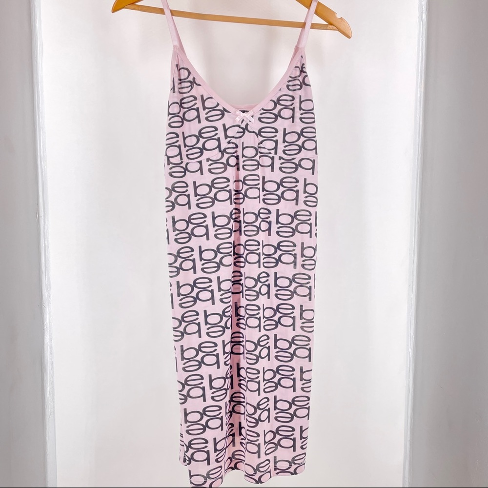 Bebe Sleepwear Logo Print Mini Slip Dress Size Large